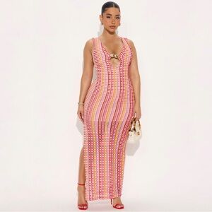 Bria Crochet Maxi Dress - Pink/combo Fashion Nova brand new